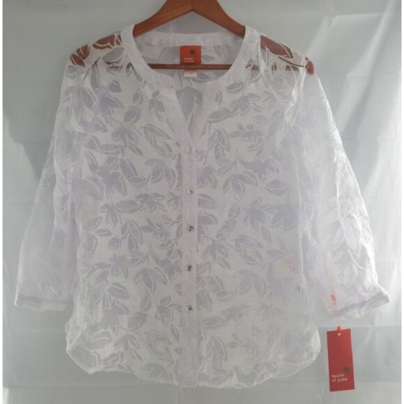 Hearts Of Palm Women's Leaf Burnout Pattern Print Blouse White Size 6 NWT - Picture 3 of 14